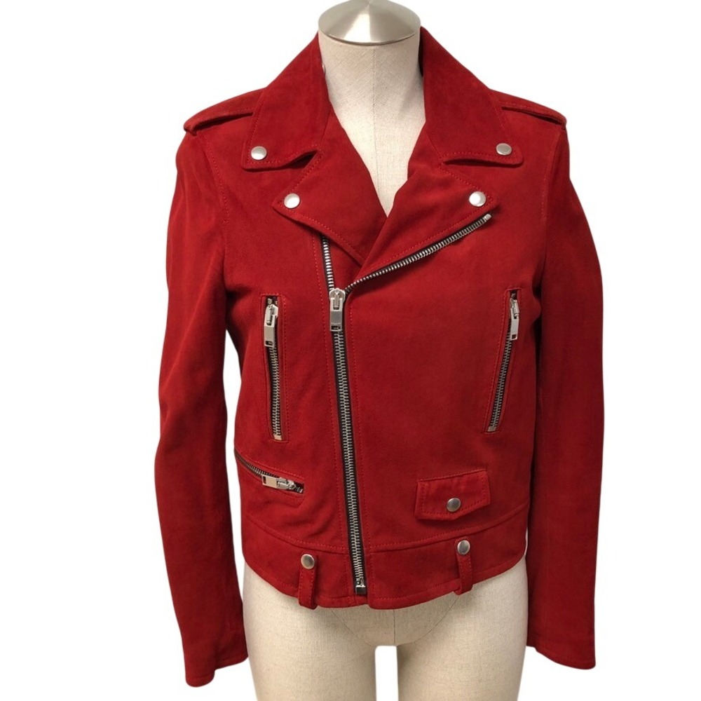 Saint Laurentā Red Goatskin Suede Classic Moto Jacket Womens F 40 US 8-10 2017
